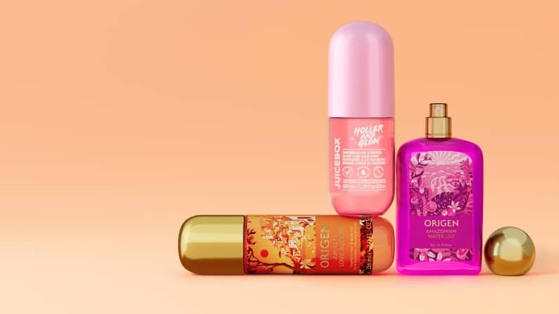 Image of various fragrance bottles is shown.