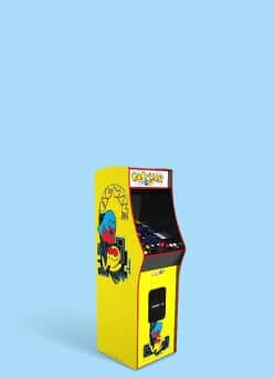 A deluxe edition Arcade1Up PacMan Legacy Arcade game against a blue background.
