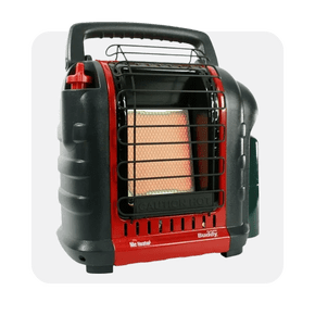 a portable propane heater on a grey background