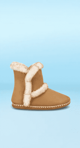 Image shows tan Jessica Simpson women's microsuede whipstitch slipper bootie with faux fur trim on a light blue background.