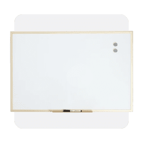 Image shows a U BRANDS magnetic dry erase board with a gold frame, marker and magnets on a white background.