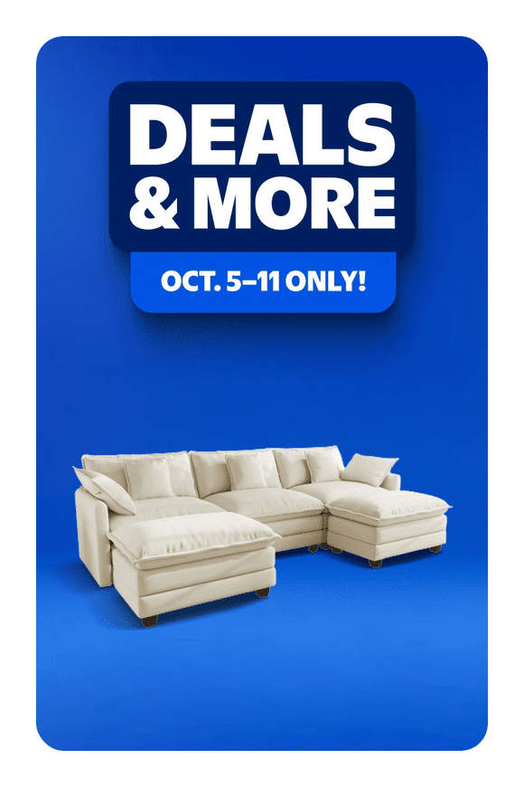 Image shows BedLuxury 111.5'' Modular Sectional Sofa with Movable Ottomans, U Shaped Cloud Couch for Living Room, 3-Seat, Beige