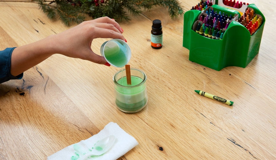 Pouring 5th layer of soy wax & crayon candle