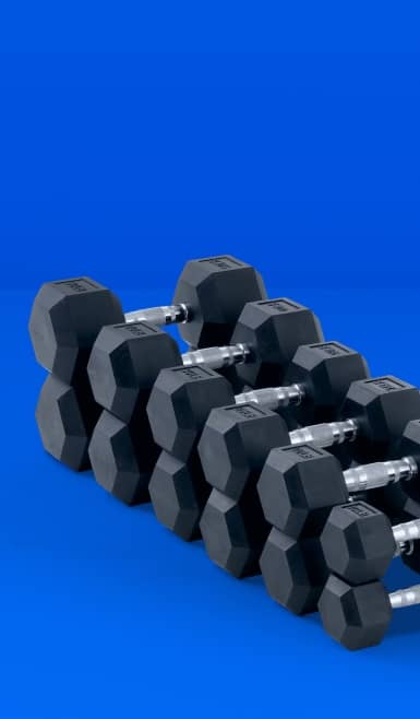 A set of six dumbbell pairs.