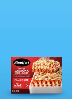 An image of a box of Stouffer’s lasagna. Text: SNAP-eligible staples under $1. Shop now.