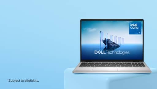 A laptop on a blue background. *Subject to eligibility.