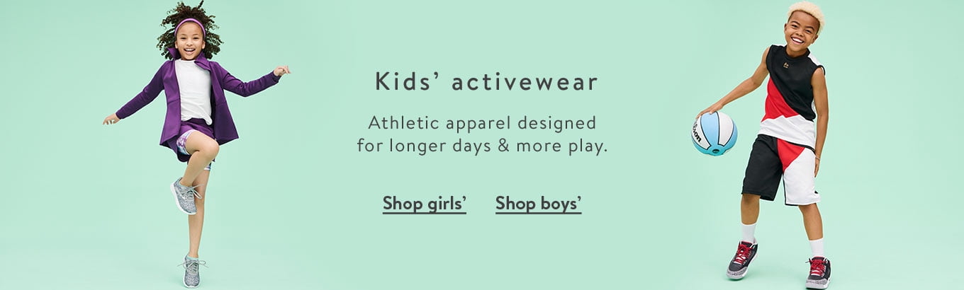 Kids' activewear. Athletic apparel designed for longer days & more play. Shop girls'. Shop boys'.