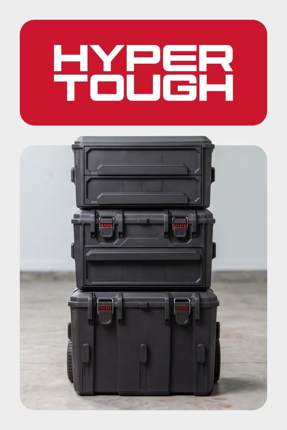 Hyper Tough logo. Stacked toolboxes.
