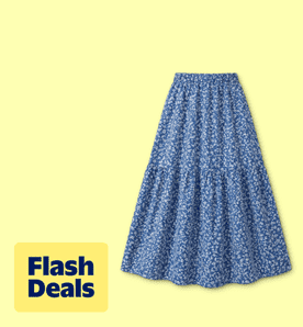 Image shows TEMOFON Womens Maxi Skirt Tiny Floral Casual Elastic Waist Ruffled Hem Ladies Summer A-Line Long Skirts