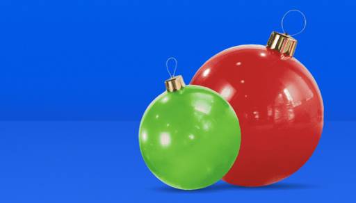 Image shows a red inflatable ornament and a green inflatable ornament.