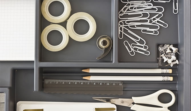 office supplies in drawer