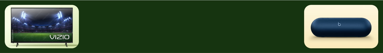 Image shows a Vizio TV and a Beats pill speaker.