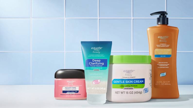 Equate night-time firming face cream, exfoliating facial cleanser, long-lasting gentle face cream and cocoa butter conditioning body lotion.