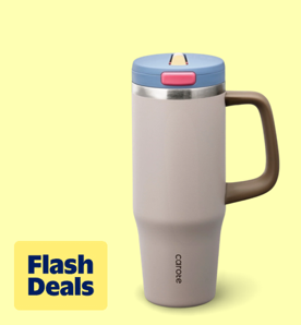 Image shows Carote Insulated Stainless Steel Tumbler with Handle and Lid, Leakproof Double Wall Vacuum Travel Mug, Reusable Cup for Hot & Cold Drinks,