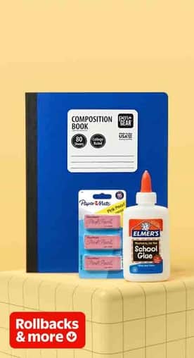 Notebooks, binders, pencils and glue. Rollbacks & more