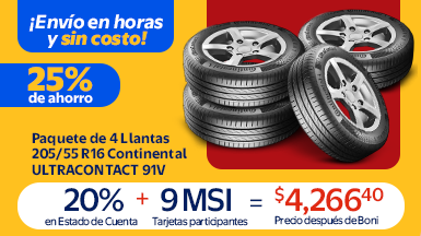 PAQUETE DE 4 LLANTAS 205/55 R16 CONTINENTAL ULTRACONTACT 91V