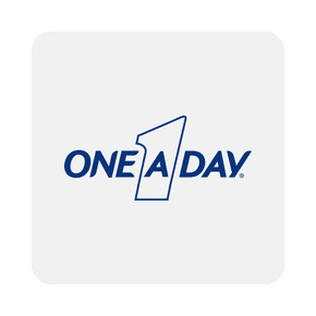 Image shows One A Day logo on a light gray background.