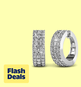 Image shows silver Cate and Chloe hoop earrings with Swarovski crystals on a yellow background.