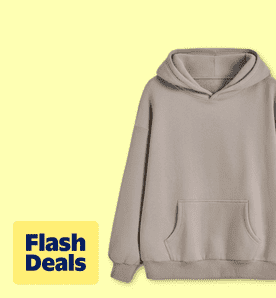 Image shows a beige oversized hoodie sweatshirt by SUNBS with a front pocket on a light yellow background.