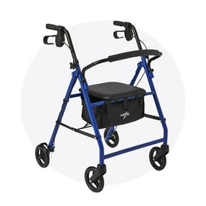 Image shows a walker with a built-in bag.