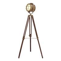 Decmode 70 Inch Industrial Brass and Mahogany Wood Tripod Studio Spot Light Floor Lamp Brown