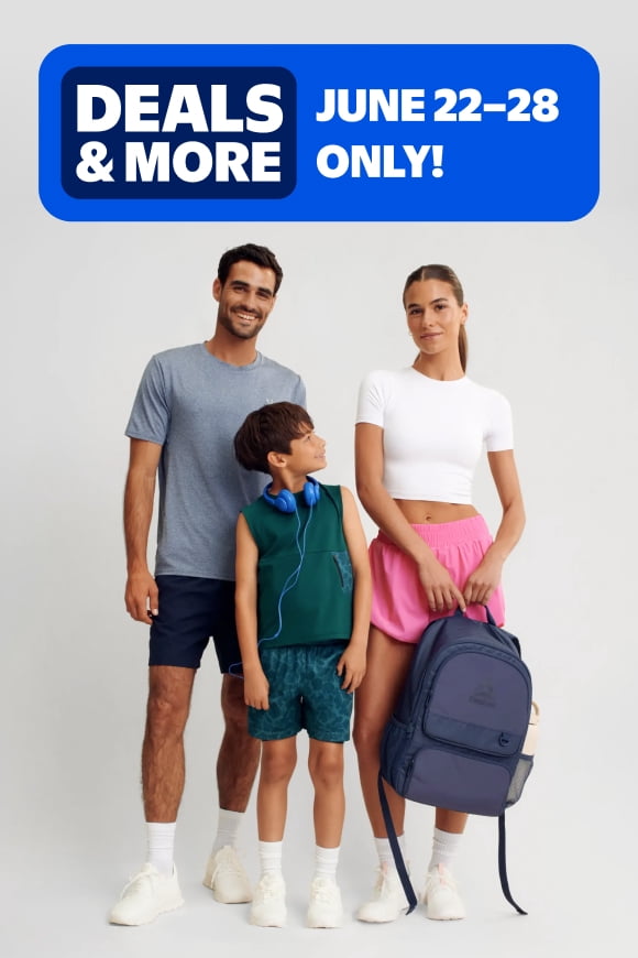 Three models in activewear with a backpack.