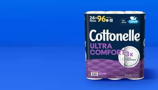 A twenty-four-count package of Cottonelle Ultra Comfort toilet paper.