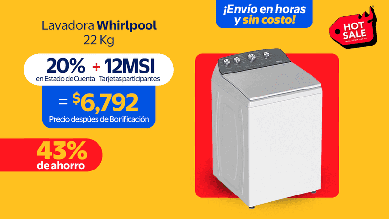 Lavadora Whirlpool Tapa metálica 22 kg