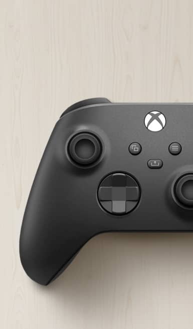 Close-up of a black Xbox controller.