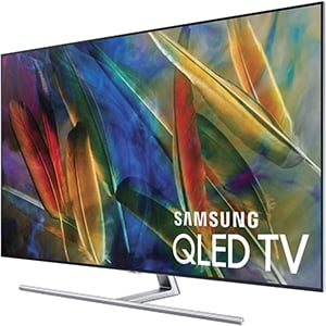 Samsung-55-inch-4k-smart-QLED-TV Samsung 55 inch 4K QLED Smart TV - TV is on a pedestal and showing bright vibrant colors on the screen