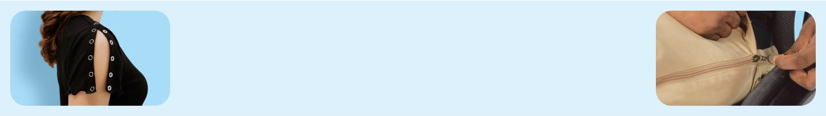 Image shows a shirt with snaps along the shoulder seams and a pair of pants that has a zipper along the outer leg seams.