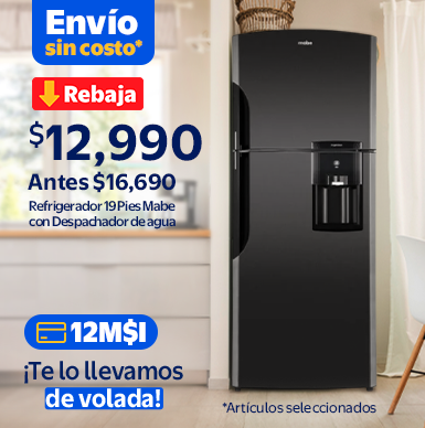 Refrigerador 19 Pies Mabe Black Stainless Steel con Despachador Rebaja $12,990 Antes $16,690. 12MSI ¡Te lo llevamos de volada! Envío sin costo en artículos seleccionados