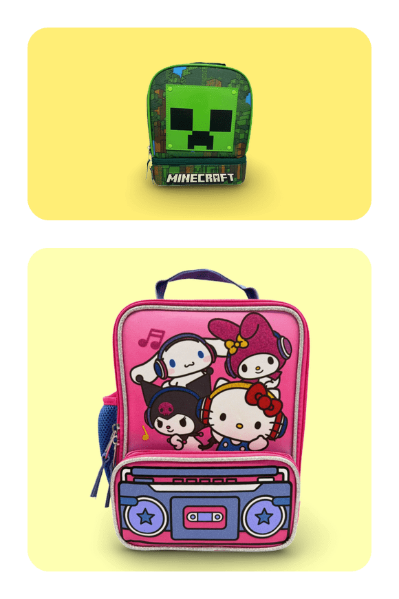 Image shows Minecraft Creeper Dual Compartment Lunch Kit