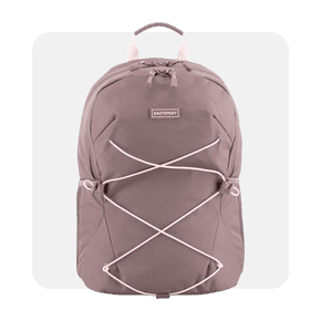 Image shows an Eastsport unisex rose taupe Ascend Athleisure bungee backpack on a light gray background.