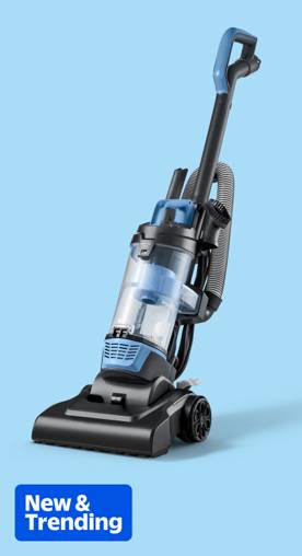 New arrivals. A stand-up vacuum is shown against a light blue background.