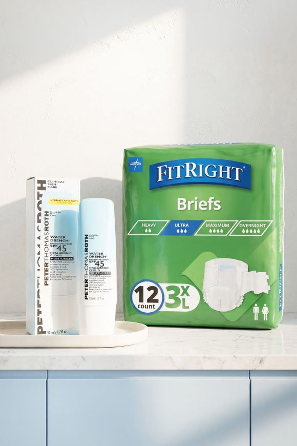 Sunscreen and adult diapers.