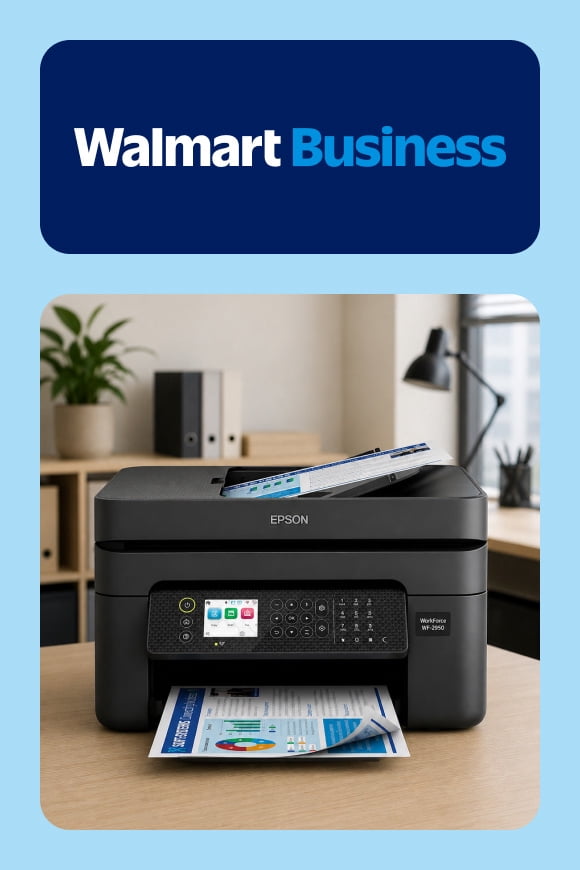A sleek, black printer-photocopier unit sits on a desk. It's in the process of copying documents.