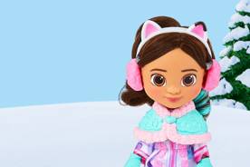 Gabby doll from Gabby’s Dollhouse shown against a snowy background.