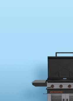 A grill against a blue background.