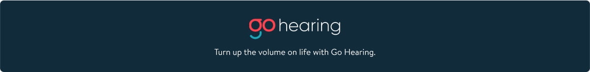 The Go Hearing logo with the text Turn up the volume on life with Go Hearing below it