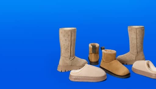 Image shows a collection of short, medium and tall fur-lined boots.