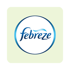 Image shows Febreze logo on a light green background.