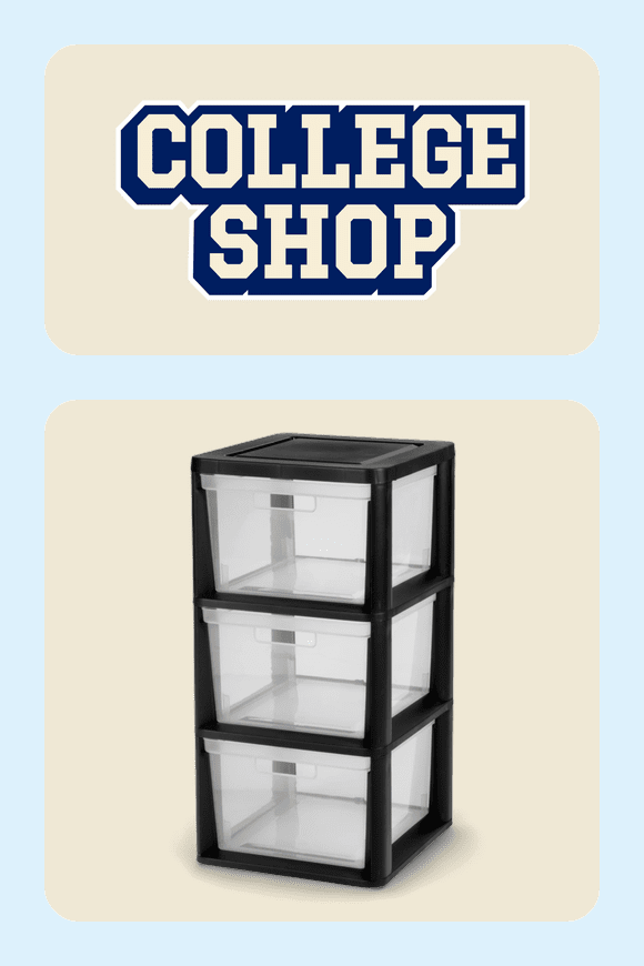 Image shows Sterilite 3 Drawer Tower, Plastic Storage Organizer with Removable Clear Bins, Easy to Assemble - No Tools Needed, Black