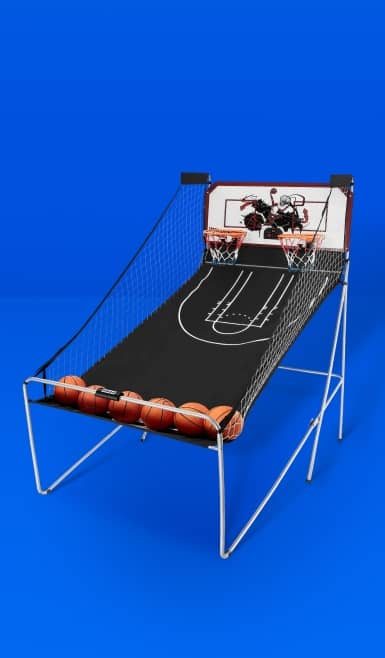 An indoor basketball arcade game.