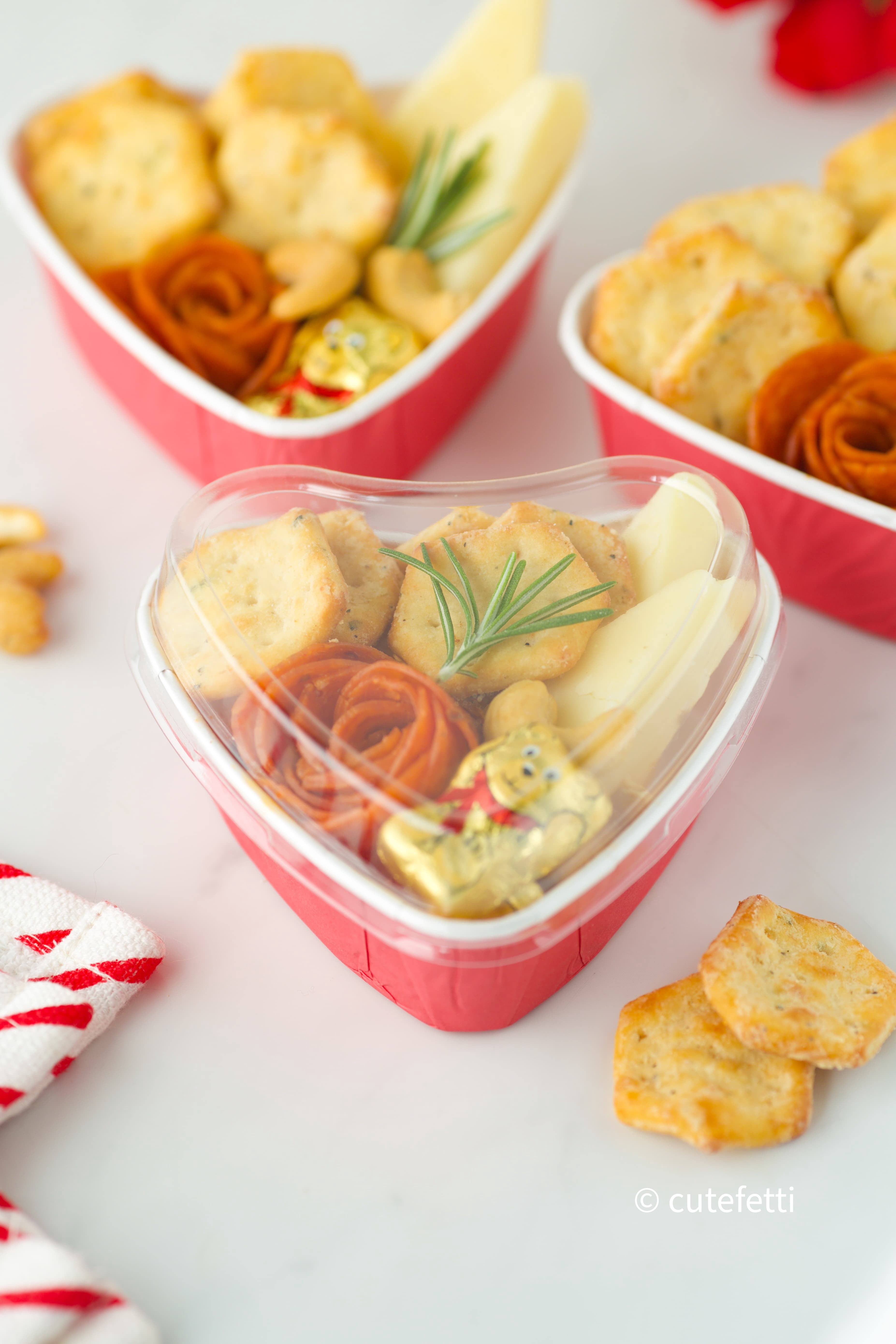 Turn mini heart cake containers into a portable charcuterie snack for Valentine's Day., Shop post, 