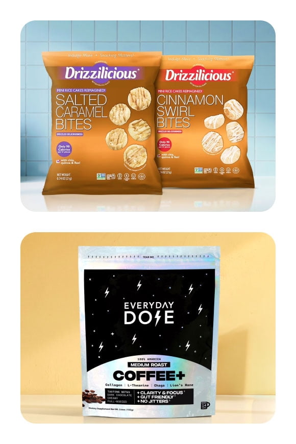 Two packs of snacks and a bag of coffee.