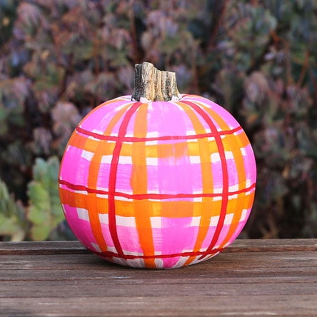 Pink, orange and red plaid pumpkin