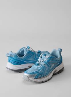 A pair of blue sneakers.