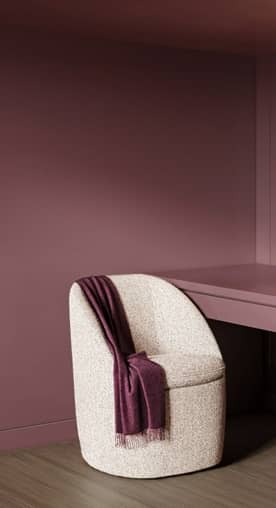 An image of white chair and a purple blanket against a pink wall. Test says: From $5.