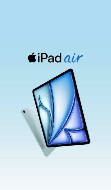 Four iPad Air M4 models fanned out in Space Gray, Blue, Purple, and Starlight.